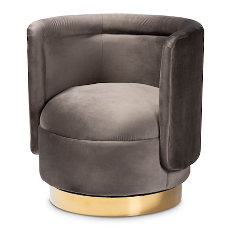 Baxton Studio Saffi Grey Velvet Upholstered Gold Finished Swivel Accent Chair 163-10573
